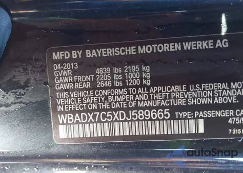 2013 BMW 335I z USA, uszkodzony, nr VIN WBADX7C5XDJ589665